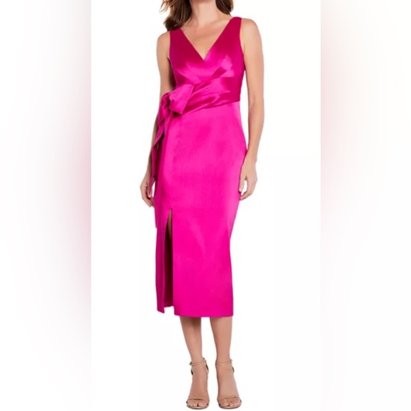 Aidan Mattox Dresses & Skirts - Aidan Mattox NWT Sleeveless Tie Waist Satin Midi Dress in Pink Flame